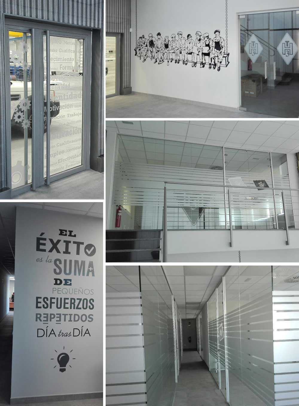 Vinilo sobre pared y traslúcidos sobre cristal